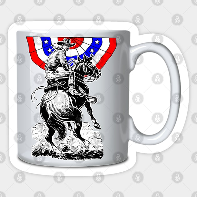 Patriot cowboy in mug Sticker by Marccelus